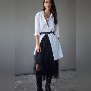 Anthropologie White and Black Tunic Top